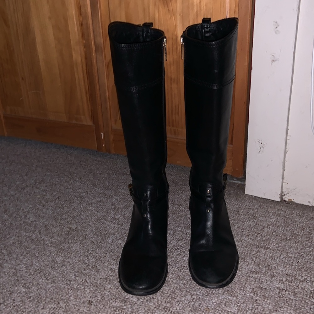 Tory Burch BRITA Black Leather Knee High Tall Riding Boot size 9.5 with zippers - Picture 2 of 14